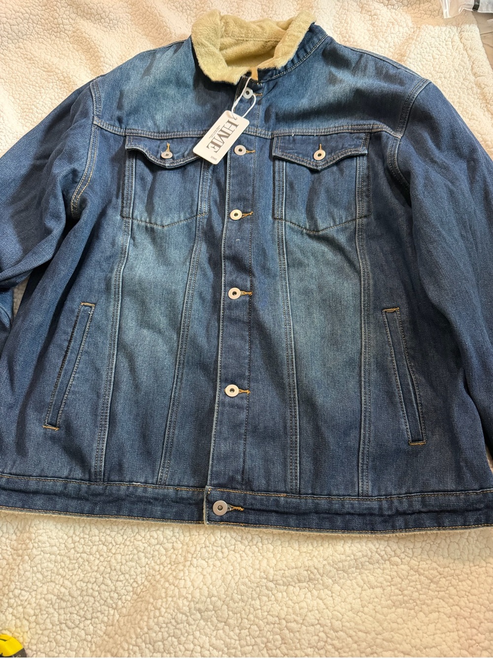 H&M Blue Denim Bomber Jacket with Cream Sherpa Collar